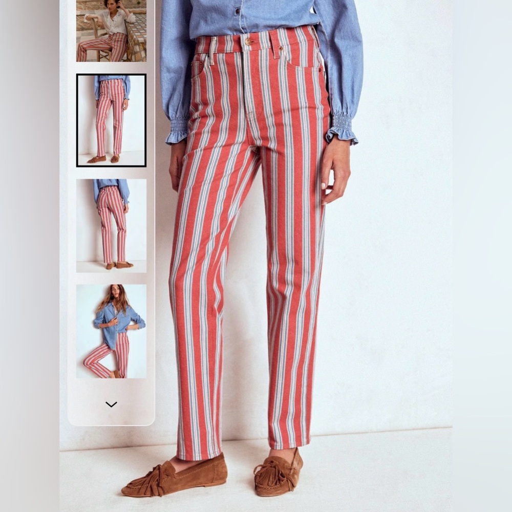 Boden Red High Rise Stripe Jeans